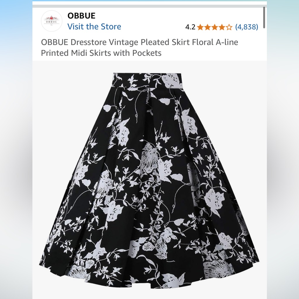 Black And White Floral Pleated Skirt